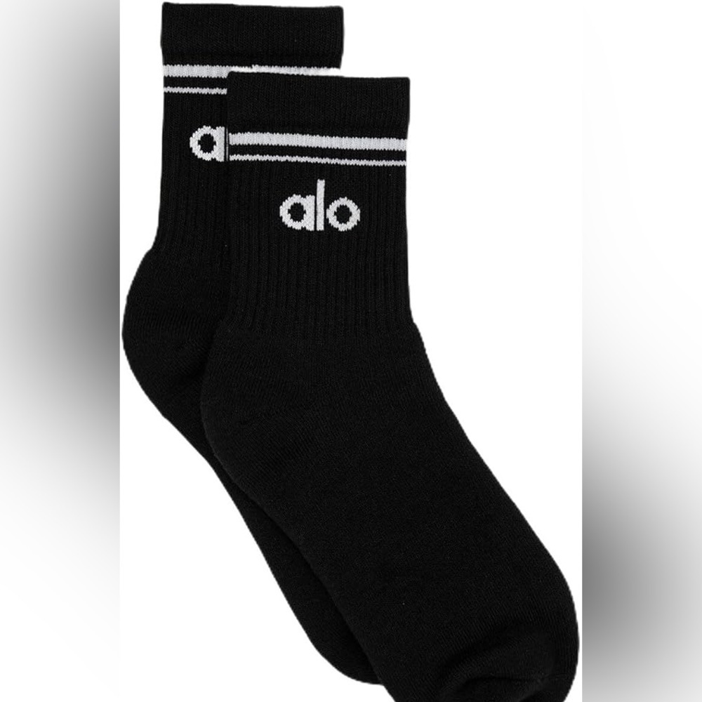 Alo Yoga Throwback Barre Socks Black Ribbed Crew Athletic Athleisure Medium